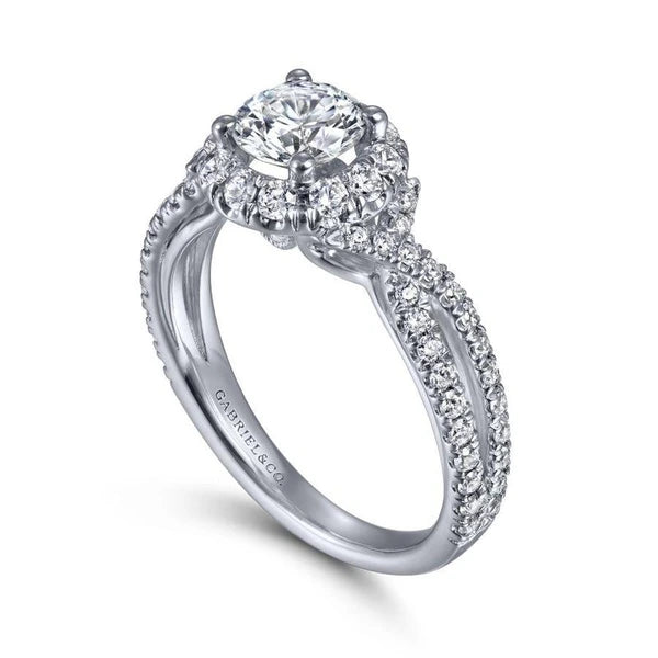 14K White Gold Round Halo Diamond Engagement Ring
