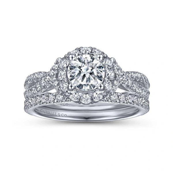 14K White Gold Round Halo Diamond Engagement Ring