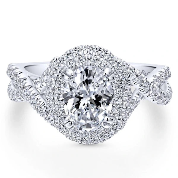 14K White Gold Oval Diamond Engagement Ring