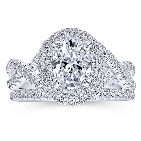 14K White Gold Oval Diamond Engagement Ring