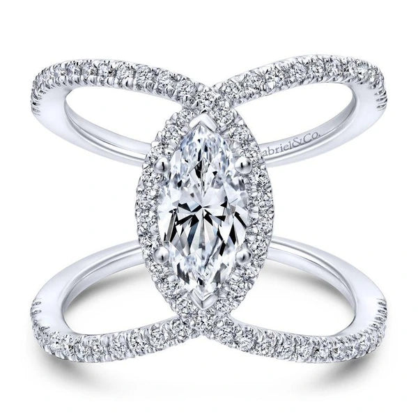 14K White Gold Marquise Halo Diamond Engagement Ring