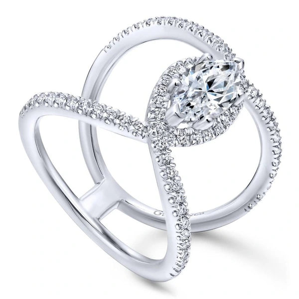 14K White Gold Marquise Halo Diamond Engagement Ring