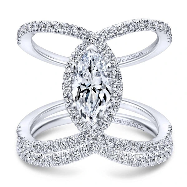 14K White Gold Marquise Halo Diamond Engagement Ring