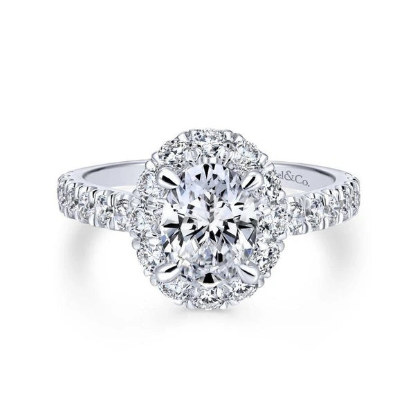 14K White Gold Oval Halo Diamond Engagement Ring