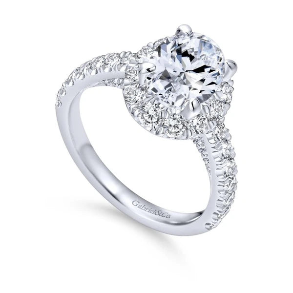 14K White Gold Oval Halo Diamond Engagement Ring