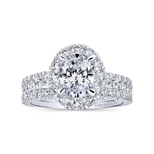 14K White Gold Oval Halo Diamond Engagement Ring