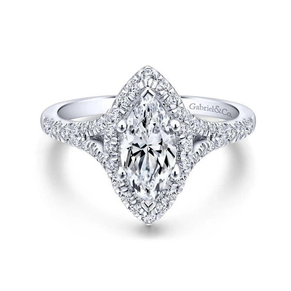 14K White Gold Marquise Halo Diamond Engagement Ring