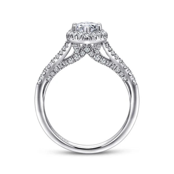 14K White Gold Marquise Halo Diamond Engagement Ring