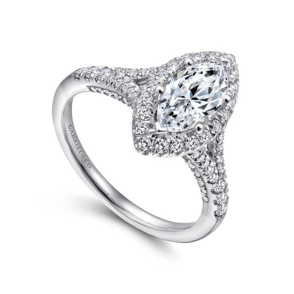 14K White Gold Marquise Halo Diamond Engagement Ring