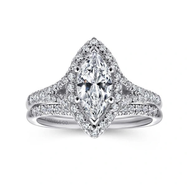 14K White Gold Marquise Halo Diamond Engagement Ring