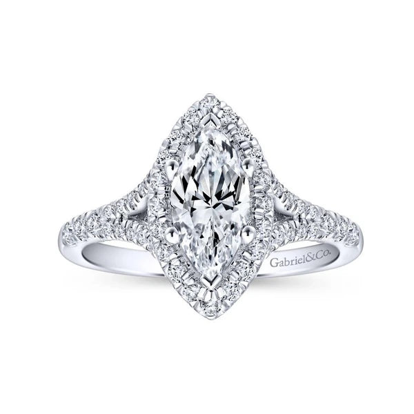 14K White Gold Marquise Halo Diamond Engagement Ring