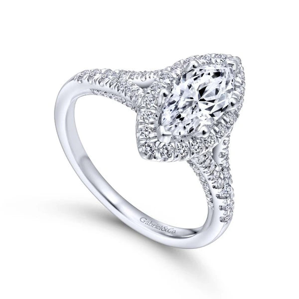 14K White Gold Marquise Halo Diamond Engagement Ring