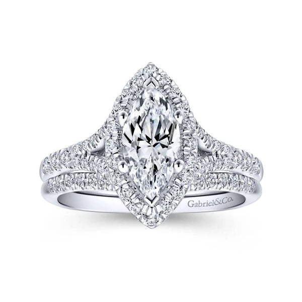 14K White Gold Marquise Halo Diamond Engagement Ring