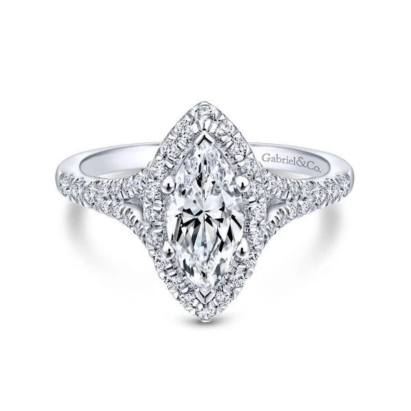 14K White Gold Marquise Halo Diamond Engagement Ring