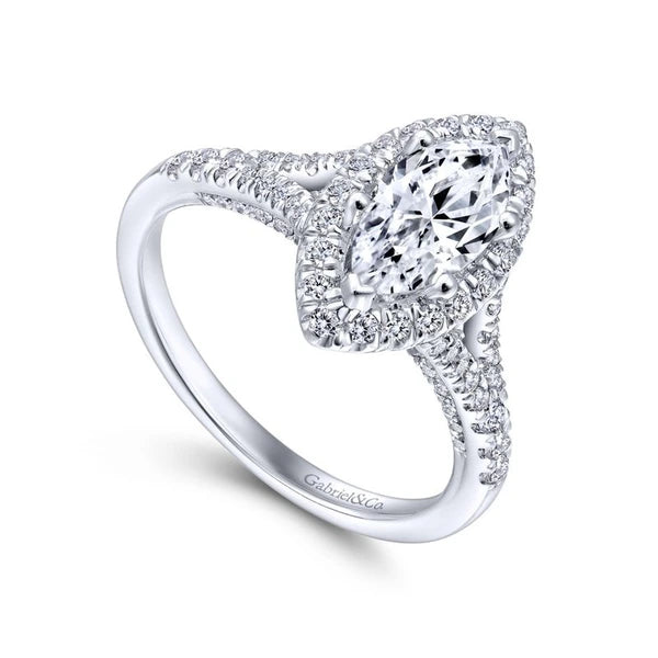 14K White Gold Marquise Halo Diamond Engagement Ring