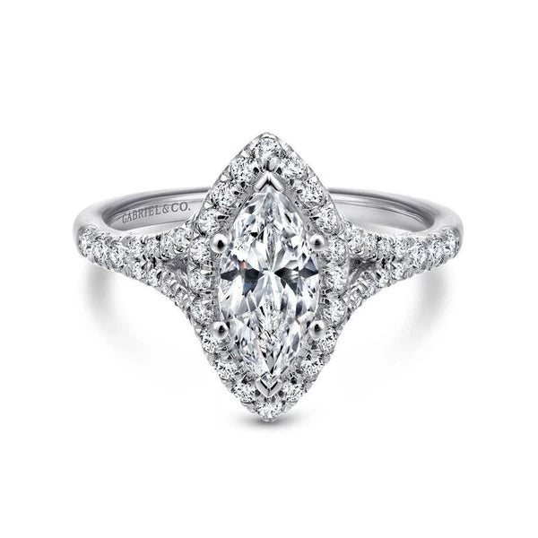 14K White Gold Marquise Halo Diamond Engagement Ring
