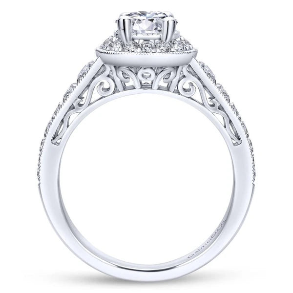 Vintage 14K White Gold Oval Halo Diamond Engagement Ring