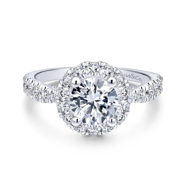 14K White Gold Round Halo Diamond Engagement Ring