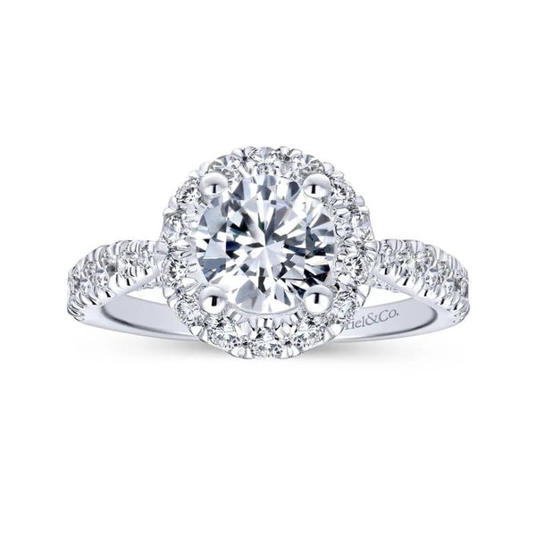14K White Gold Round Halo Diamond Engagement Ring