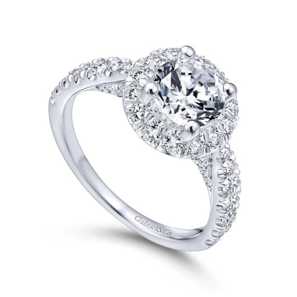 14K White Gold Round Halo Diamond Engagement Ring