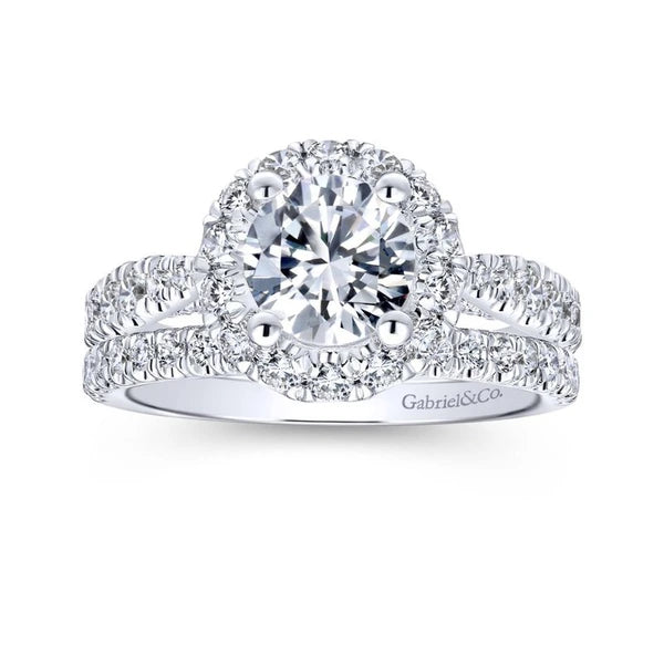 14K White Gold Round Halo Diamond Engagement Ring
