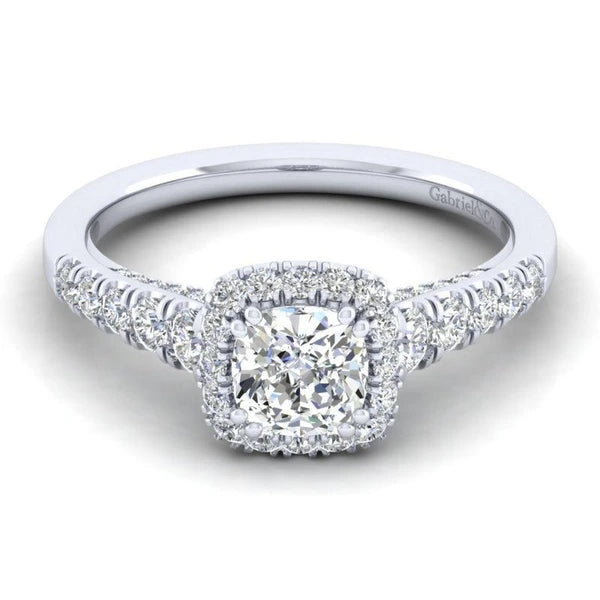 14K White Gold Cushion Halo Diamond Engagement Ring