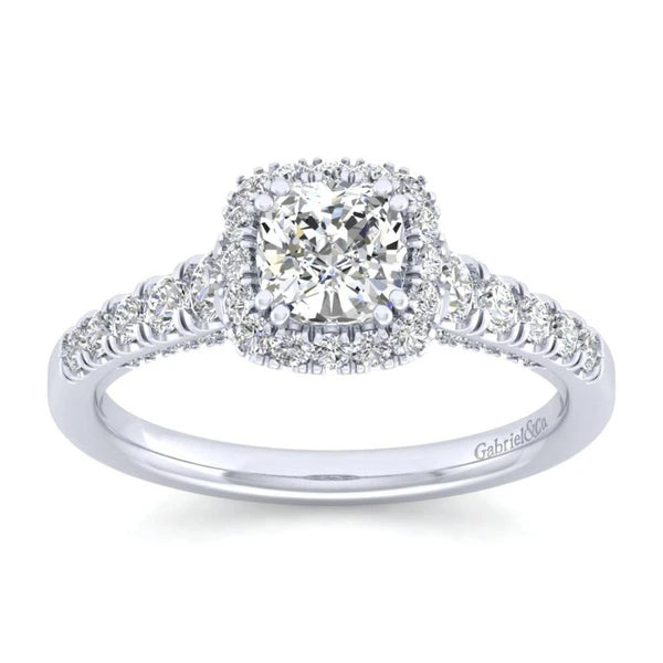 14K White Gold Cushion Halo Diamond Engagement Ring