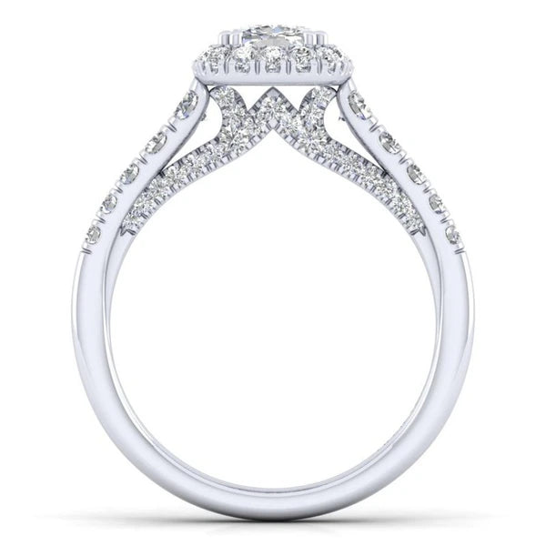 14K White Gold Cushion Halo Diamond Engagement Ring