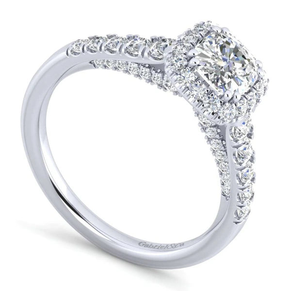 14K White Gold Cushion Halo Diamond Engagement Ring