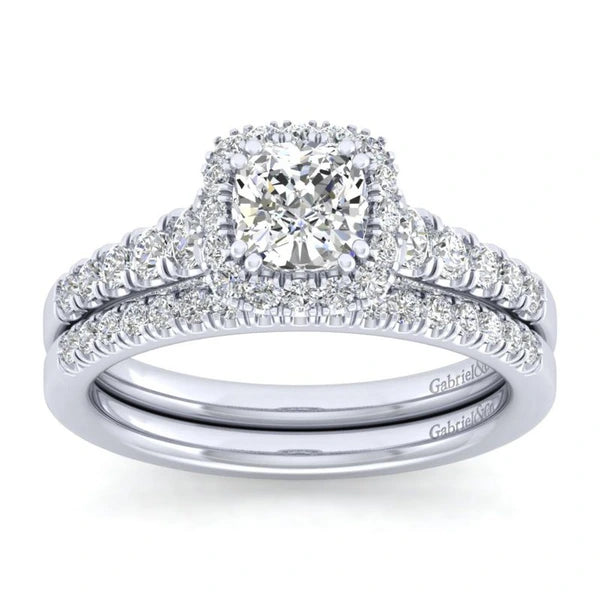 14K White Gold Cushion Halo Diamond Engagement Ring