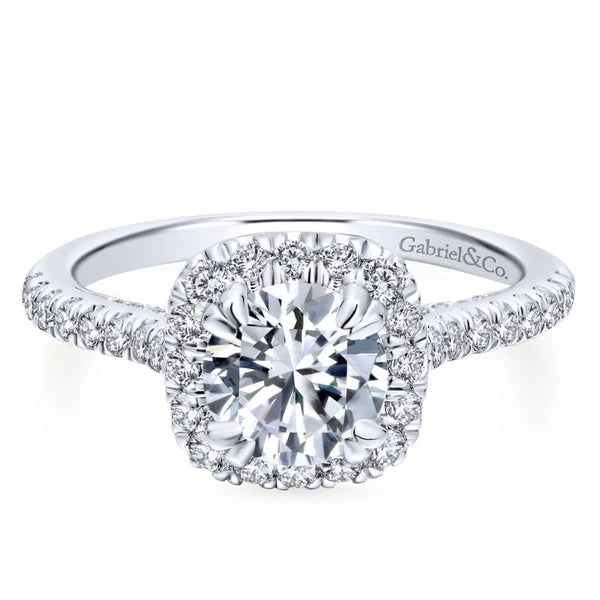 14K White Gold Round Halo Diamond Engagement Ring