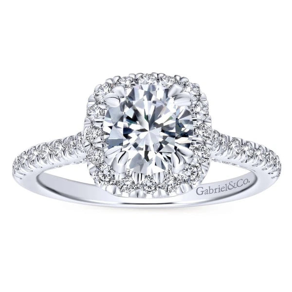 14K White Gold Round Halo Diamond Engagement Ring