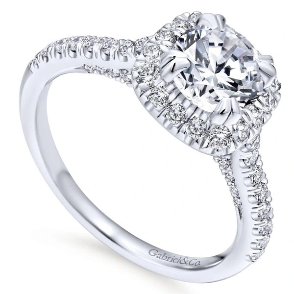 14K White Gold Round Halo Diamond Engagement Ring