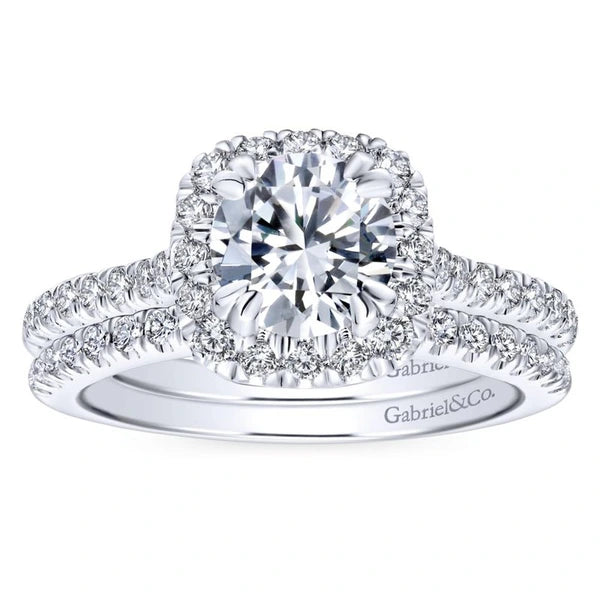 14K White Gold Round Halo Diamond Engagement Ring