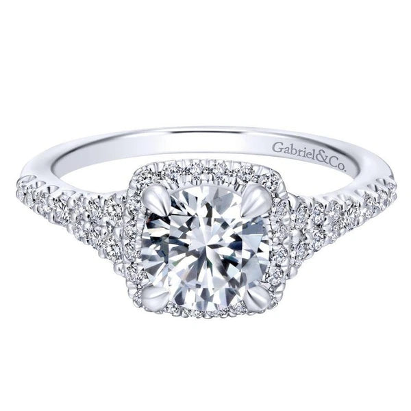 14K White Gold Round Halo Diamond Engagement Ring