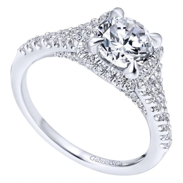 14K White Gold Round Halo Diamond Engagement Ring