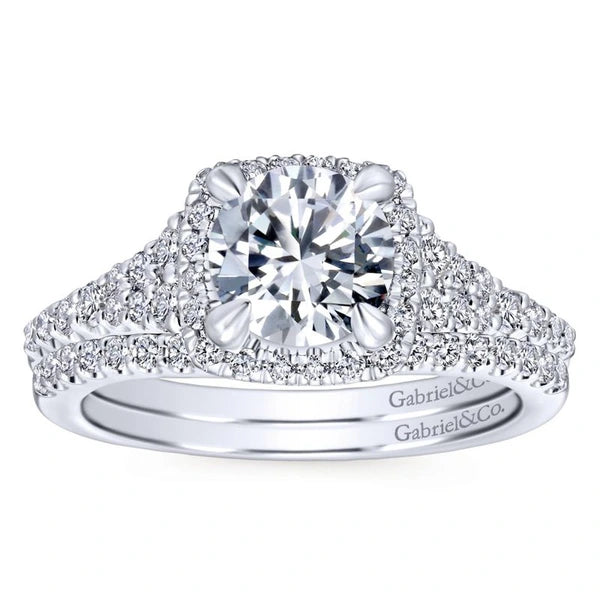14K White Gold Round Halo Diamond Engagement Ring