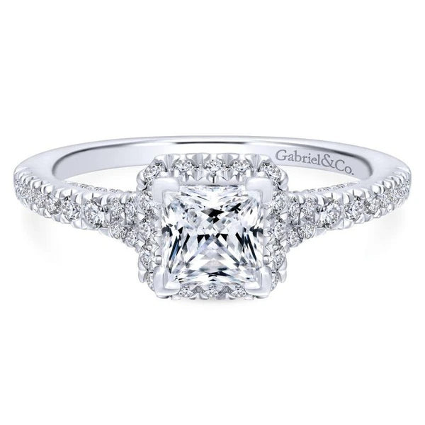 14K White Gold Princess Halo Diamond Engagement Ring