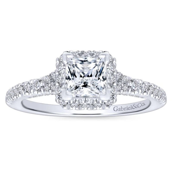 14K White Gold Princess Halo Diamond Engagement Ring