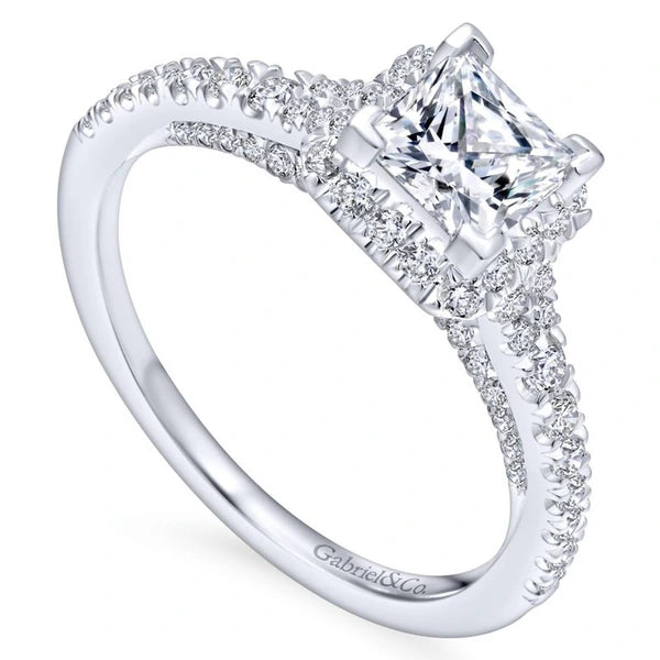 14K White Gold Princess Halo Diamond Engagement Ring