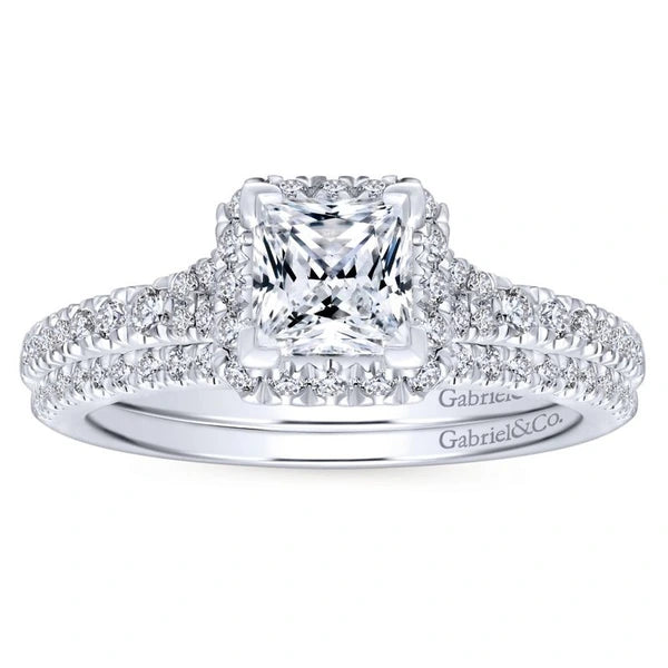 14K White Gold Princess Halo Diamond Engagement Ring