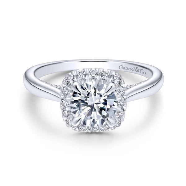 14K White Gold Round Halo Diamond Engagement Ring
