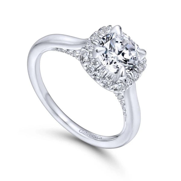14K White Gold Round Halo Diamond Engagement Ring