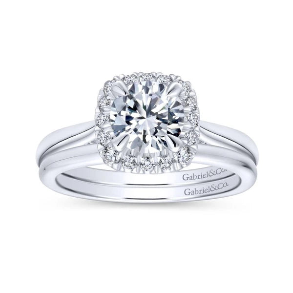 14K White Gold Round Halo Diamond Engagement Ring