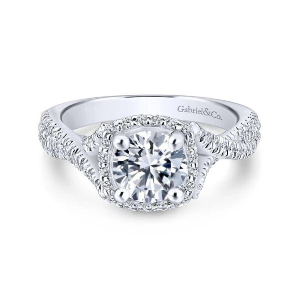 14K White Gold Round Halo Diamond Engagement Ring
