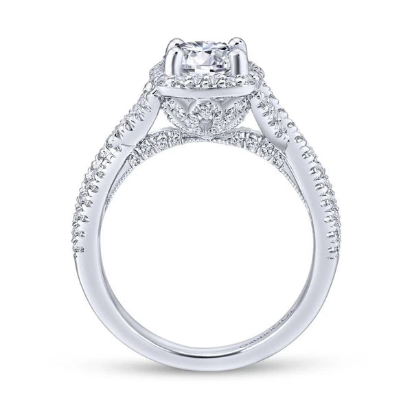 14K White Gold Round Halo Diamond Engagement Ring
