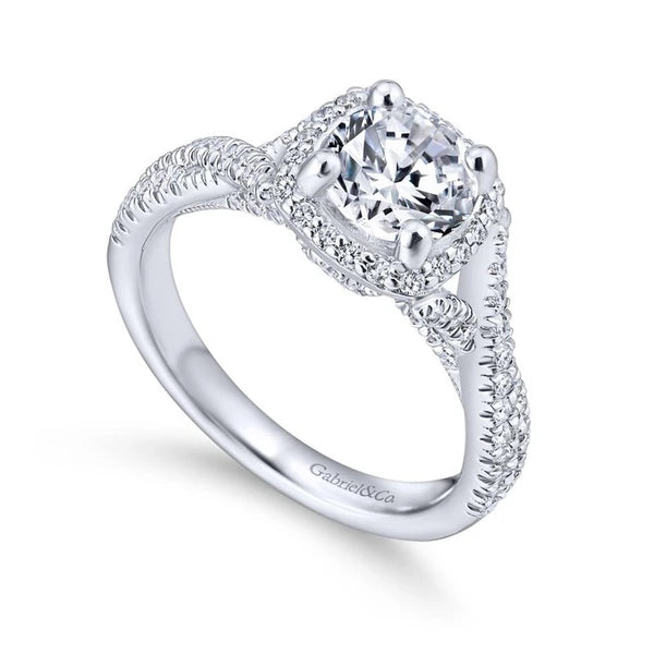 14K White Gold Round Halo Diamond Engagement Ring