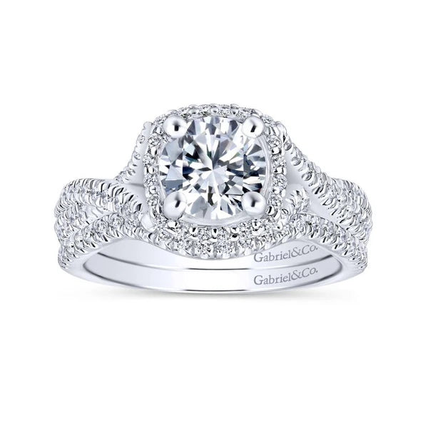 14K White Gold Round Halo Diamond Engagement Ring