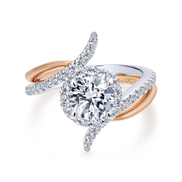 14K White-Rose Gold Round Halo Diamond Engagement Ring