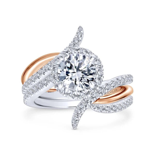 14K White-Rose Gold Round Halo Diamond Engagement Ring